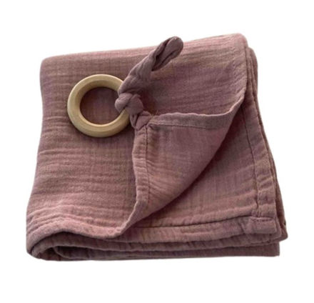 Picture of Muslin Babytæppe med ring - gammel rosa